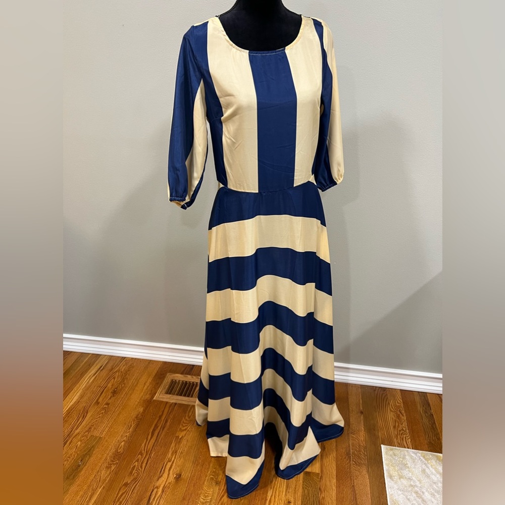 NWOT Blue Cream Striped Maxi